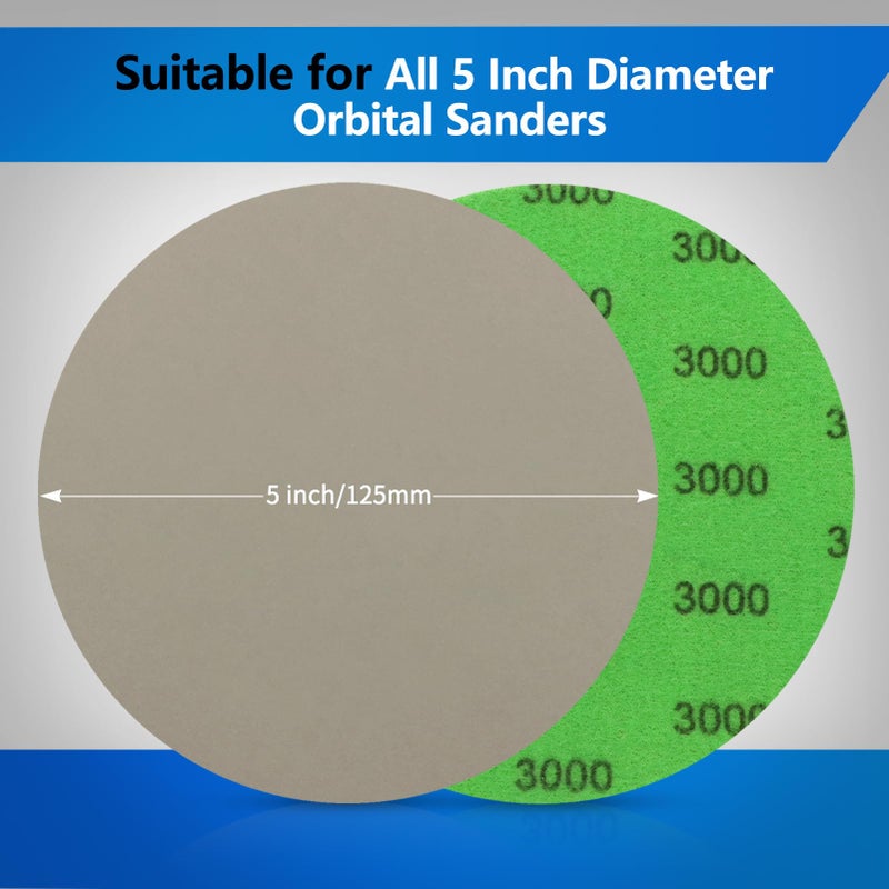 Vibra-TITE 3000 Grit 5 Inch Sanding Discs, VIBRATITE 70 Pieces Hook and Loop Wet Dry Sandpaper Round Sand Paper Pads for Orbital Sander Grinding Polishing Finishing - Image 2